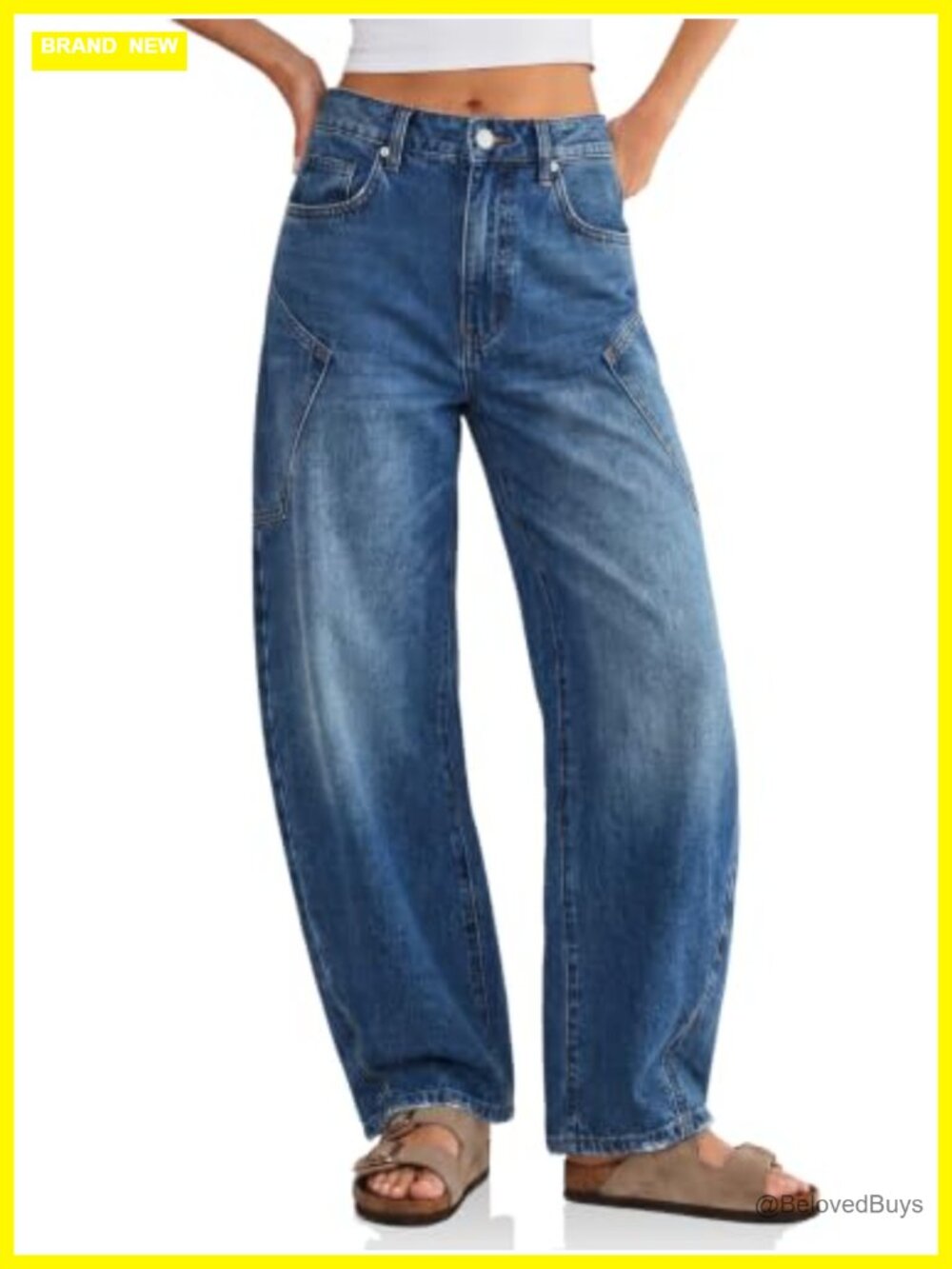 Women's High Waisted Barrel Jeans Wide Leg Loose Fit Raw Hem Denim Pants